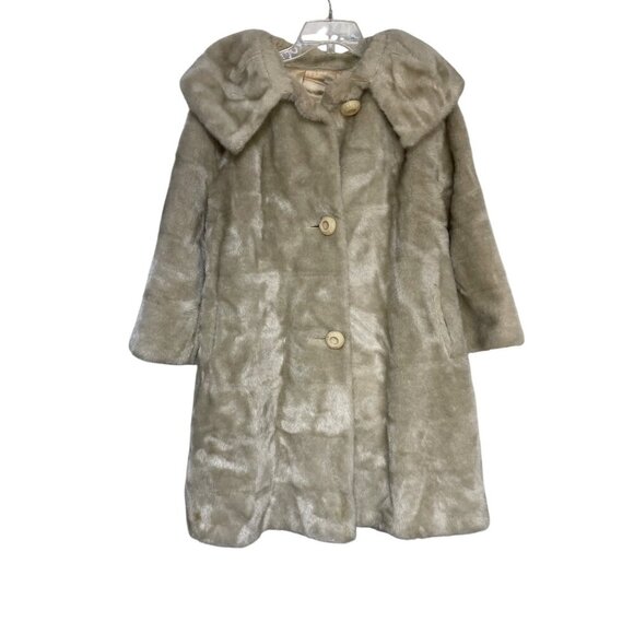 Vintage Fur Button-Up Coat W/ Wide Collar Beige Women's M - Picture 1 of 8